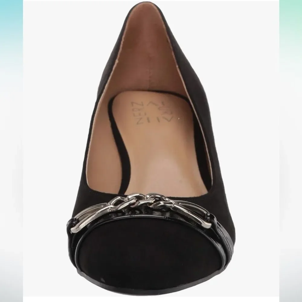 Naturalizer Womens ‘Poppy’ almond toe pump w/ silver chain link NEW size 10 Wide